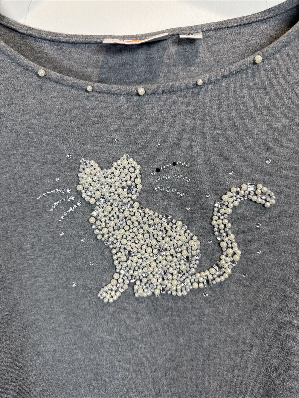 Quacker Factory Beaded Cat Top Gray Size 2X Cat Lady - Picture 4 of 12